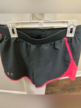 Under Armour Women's Charcoal Shorts with Neon Pink Trim-Size XS